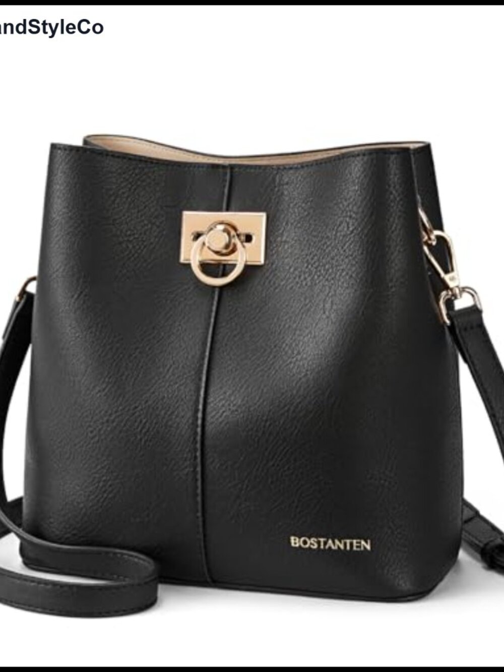 Vegan Leather Crossbody Bucket Bag with Multiple Pockets Adjustable Strap